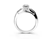 3 Stone Engagement Ring Setting for Emerald Cut Center with Tapered Baguettes, Plain Band and Prong Head in Platinum