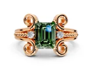 Solitaire Engagement Ring Setting for Fancy Green Emerald Cut Center with Twisted Band and Scroll Prong Head in Rose Gold