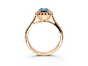 Starburst Halo Engagement Ring Setting for Fancy Blue Emerald Cut Center with Thin Round-Wire Band and Prong Head in Rose Gold