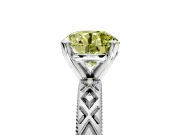 Solitaire Engagement Ring Setting for Fancy Yellow Round Cut Center with Milgrain X Pattern Band and Prong Head in White Gold