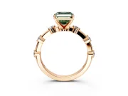 Solitaire Engagement Ring Setting for Fancy Green Asscher Cut Center with Bezel Station Band and Prong Head in Rose Gold