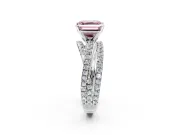 Solitaire Engagement Ring Setting for Fancy Pink Asscher Cut Center with Woven 3-Strand Pave Band and Prong Head in Platinum
