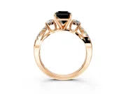 3 Stone Engagement Ring Setting for Fancy Black Radiant Cut Center with Pave Split Shank and Prong Head in Rose Gold