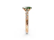 Cluster Engagement Ring Setting for Fancy Green Oval Center with Round Cut Accent Band and Prong Head in Rose Gold
