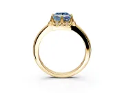 Floral Frame Engagement Ring Setting for Fancy Blue Princess Cut Center with Accent Clusters and Prong Head in Yellow Gold