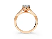 Solitaire Engagement Ring Setting for Heart-Shaped Center with Twisted Pave Split Shank and Prong Head in Rose Gold