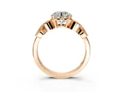 Leaf Engagement Ring Setting for Round Cut Center with Milgrain Accent Band and Prong Head in Rose Gold