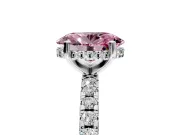 Solitaire Engagement Ring Setting for Fancy Pink Oval Center with Band of Accents and Prong Head in Platinum