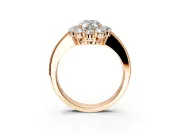 Halo Engagement Ring Setting for Oval Center with Milgrain Channel Band and Prong Head in Rose Gold