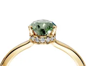 Hidden Halo Engagement Ring Setting for Fancy Green Pear-Shaped Center with Wide Flat Plain Band and Prong Head in Yellow Gold