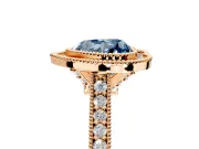 Halo Engagement Ring Setting for Fancy Blue Heart-Shaped Center with Milgrain Pave Band and Bezel Head in Rose Gold
