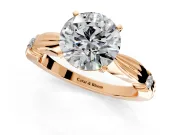 Solitaire Engagement Ring Setting for Round Cut Center with Carved Leaf Shoulders and Prong Head in Rose Gold