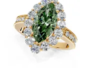 Halo Engagement Ring Setting for Fancy Green Marquise Center with Milgrain Channel Band and Prong Head in Yellow Gold
