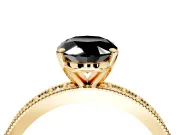 Milgrain Pave Engagement Ring Setting for Fancy Black Oval Center with Accent Band and Prong Head in Yellow Gold
