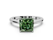 Solitaire Engagement Ring Setting for Fancy Green Princess Cut Center with Narrow Cathedral Band and Prong Head in Platinum