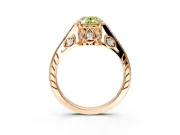 Cathedral Engagement Ring Setting for Fancy Yellow Oval Center with Antique-Style Pave Band and Prong Head in Rose Gold