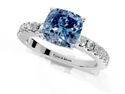 Solitaire Engagement Ring Setting for Fancy Blue Cushion Cut Center with Single Row Accent Band and Prong Head in White Gold