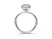 Low-Set Solitaire Engagement Ring Setting for Fancy Pink Asscher Cut Center with Thin Plain Band and Prong Head in Platinum