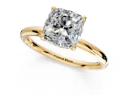 Hidden Halo Engagement Ring Setting for Cushion Cut Center with Thin Rounded Band and Prong Head in Yellow Gold