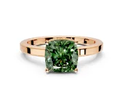 Hidden Halo Engagement Ring Setting for Fancy Green Cushion Cut Center with Wide Flat Plain Band and Prong Head in Rose Gold