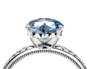 Solitaire Engagement Ring Setting for Fancy Blue Heart-Shaped Center with Milgrain X Pattern Band and Prong Head in Sterling Silver