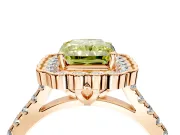 Milgrain Floral Halo Engagement Ring Setting for Fancy Yellow Radiant Cut Center with Pave Band and Prong Head in Rose Gold