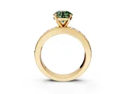 Solitaire Engagement Ring Setting for Fancy Green Round Cut Center with Channel-Set Accents and Prong Head in Yellow Gold