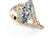 Solitaire Engagement Ring Setting for Marquise Center with Pave Bypass Twist Band and Prong Head in Yellow Gold