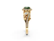 Milgrain Halo Engagement Ring Setting for Fancy Green Cushion Cut Center with Shoulder Bezels and Prong Head in Yellow Gold