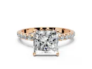Solitaire Engagement Ring Setting for Princess Cut Center with Micro Pave Band and Prong Head in Rose Gold