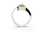 Halo Engagement Ring Setting for Fancy Yellow Radiant Cut Center with Heart-Shaped Openwork, Pave Band and Prong Head in White Gold