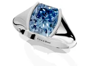 Tension Engagement Ring Setting for Fancy Blue Radiant Cut Center with Wide Tapered Band and Tension Head in White Gold