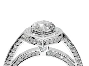 Halo Engagement Ring Setting for Marquise Center with Framed Halo, Pave Band and Prong Head in White Gold