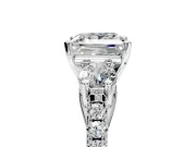 3 Stone Engagement Ring Setting for Princess Cut Center with Crossover Basket, Pave Band and Prong Head in Platinum