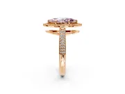 Milgrain Halo Engagement Ring Setting for Fancy Pink Marquise Center with Three-Sided Pave Band and Prong Head in Rose Gold