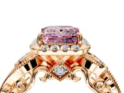 Bypass Halo Engagement Ring Setting for Fancy Pink Princess Cut Center with Bezel Accents, Milgrain and Prong Head in Rose Gold