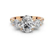 3 Stone Engagement Ring Setting for Oval Center with Crossover Basket, Pave Band and Prong Head in Rose Gold