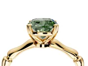 Solitaire Engagement Ring Setting for Fancy Green Cushion Cut Center with Bamboo Band and Prong Head in Yellow Gold