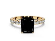 Open Basket Engagement Ring Setting for Fancy Black Radiant Cut Center with Pave Band and Prong Head in Yellow Gold