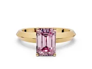 Solitaire Engagement Ring Setting for Fancy Pink Emerald Cut Center with Wide Knife Ridge Band and Prong Head in Yellow Gold