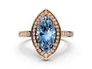 Halo Engagement Ring Setting for Fancy Blue Marquise Center with Framed Halo, Pave Band and Prong Head in Rose Gold