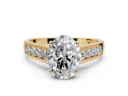 Solitaire Engagement Ring Setting for Oval Center with Cathedral Channel Band and Prong Head in Yellow Gold