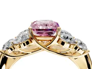 Cluster Engagement Ring Setting for Fancy Pink Radiant Cut Center with Round Cut Accent Frame and Prong Head in Yellow Gold