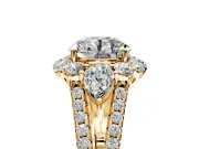 Halo Engagement Ring Setting for Round Cut Center with Two-Strand Split Shank and Prong Head in Yellow Gold