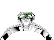 Crossover Engagement Ring Setting for Fancy Green Oval Center with Pave and Plain Strands and Prong Head in Platinum
