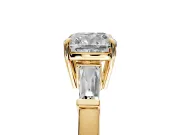 3 Stone Engagement Ring Setting for Cushion Cut Center with Baguette Accents and Prong Head in Yellow Gold