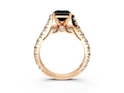 Solitaire Engagement Ring Setting for Fancy Black Asscher Cut Center with Pave Cathedral Shoulders and Prong Head in Rose Gold