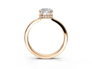 Hidden Halo Engagement Ring Setting for Cushion Cut Center with Wide Flat Plain Band and Prong Head in Rose Gold
