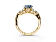 Cluster Engagement Ring Setting for Fancy Blue Heart-Shaped Center with Round Cut Accent Frame and Prong Head in Yellow Gold