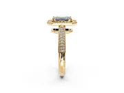 Milgrain Halo Engagement Ring Setting for Emerald Cut Center with Three-Sided Pave Band and Prong Head in Yellow Gold